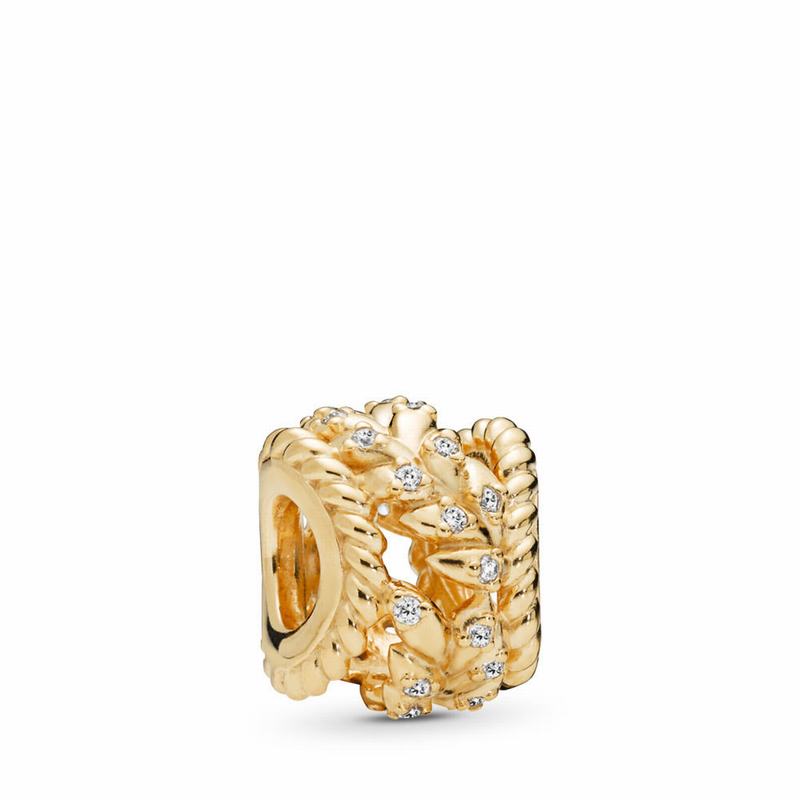 Pandora Shine™ Dazzling Grain Swirls Charm - 18ct Gold Plated/Cubic Zirconia - Canada | PB6663TG